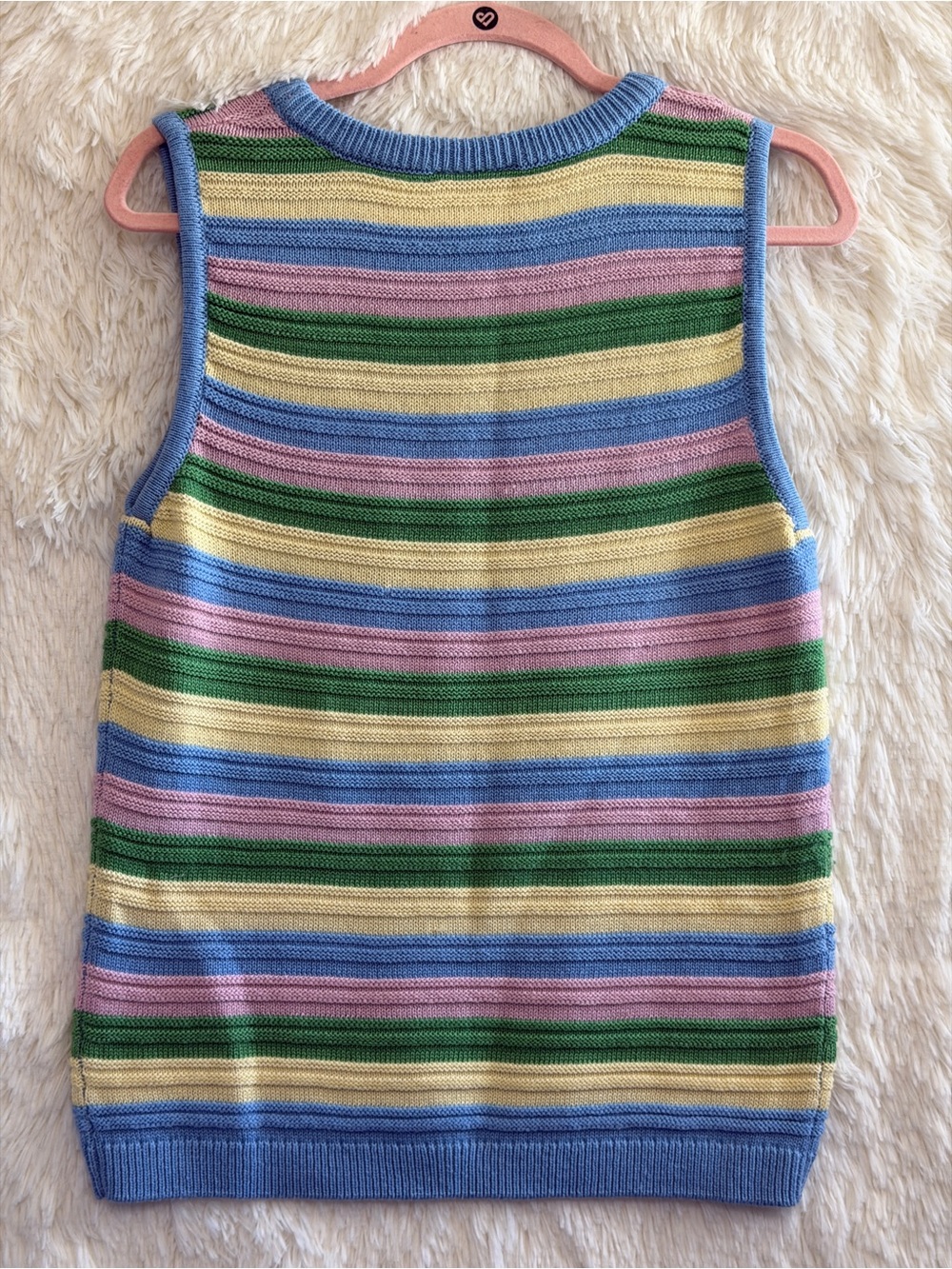 Ichi Womens Ribbed Knit Stripe Sweater Vest Size S Blue Multi Pastel Soft Girl - Picture 4 of 7